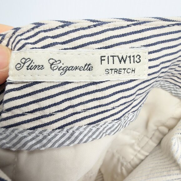 MAXMARA Slim Pinstripes Cigarette Cotton Stretch Sailor chic Navy/Ivory Pants 8 - Picture 7 of 14